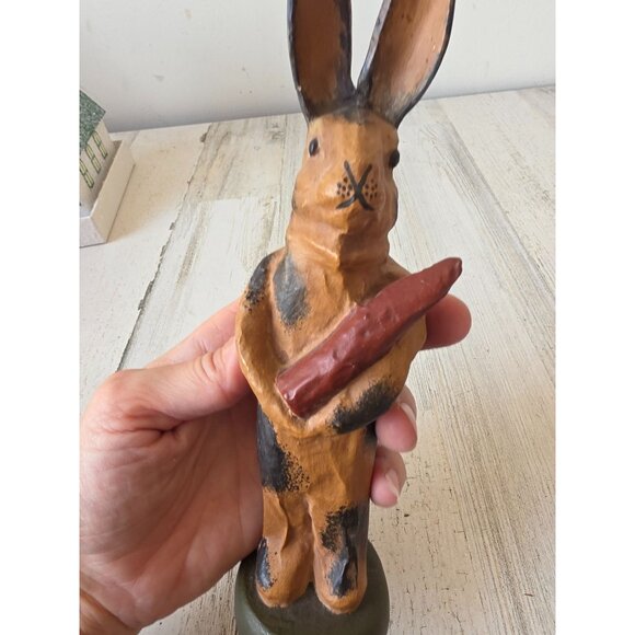 Shabby chic Easter bunny rabbit statue figurine carrot vtg style stands - Picture 7 of 9